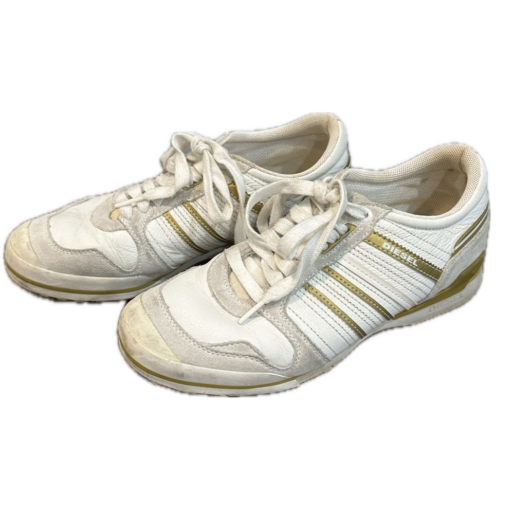 Diesel White and Gold Sneakers